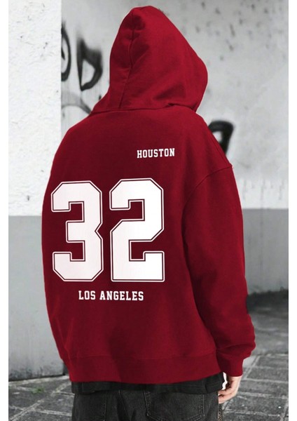 Bordo 32 Baskılı Oversize Kapüşonlu Erkek Sweatshirt modelleri