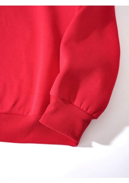 Kırmızı Waymaker Baskılı Oversize Kapüşonlu Erkek Sweatshirt