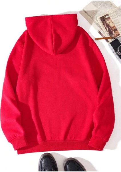Kırmızı Waymaker Baskılı Oversize Kapüşonlu Erkek Sweatshirt