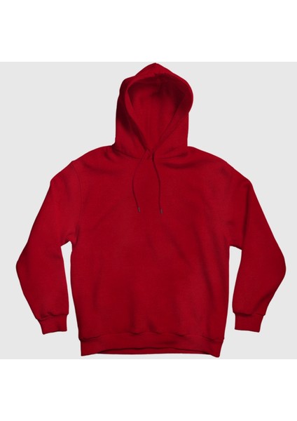 Bordo Keep Smiling Baskılı Oversize Kapüşonlu Erkek Sweatshirt