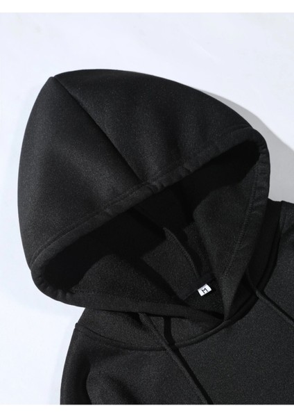 Siyah The Hapiest Baskılı Oversize Kapüşonlu Erkek Sweatshirt