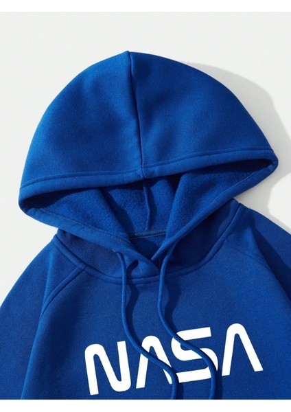 Mavi 3 Astronot Nasa Baskılı Oversize Kapüşonlu Erkek Sweatshirt fırsatları