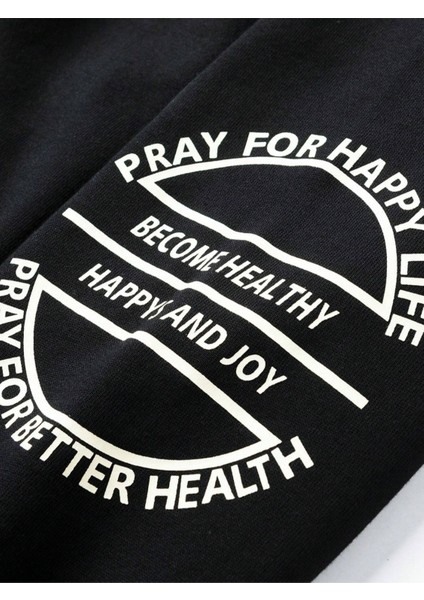 Siyah Kol Baskılı Oversize Kapüşonlu Erkek Sweatshirt