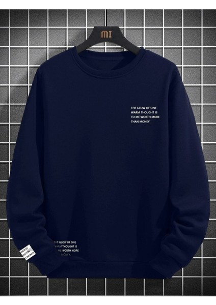 Lacivert The Glow Baskılı Oversize Bisiklet Yaka Erkek Sweatshirt