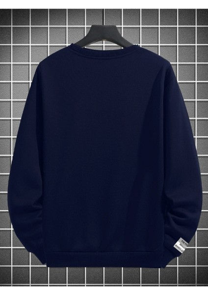 Lacivert The Glow Baskılı Oversize Bisiklet Yaka Erkek Sweatshirt fiyatları