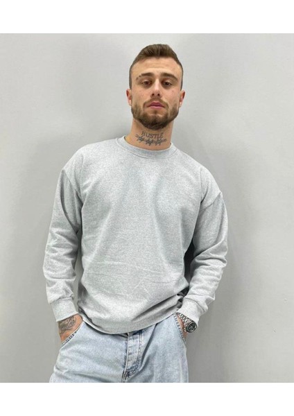 Erkek Gri Graphıc Baskılı Oversize Bisiklet Yaka Sweatshirt fiyatları