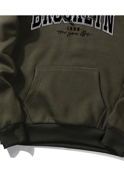 Yeşil Imzalı Brooklyn Baskılı Oversize Kapüşonlu Erkek Sweatshirt fırsatları