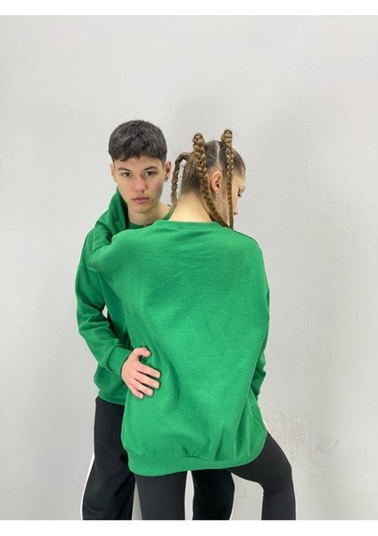 Unisex Yeşil Çiçek Saçlı Baskılı Bisiklet Yaka Sevgili Kombini 2'li Set modelleri