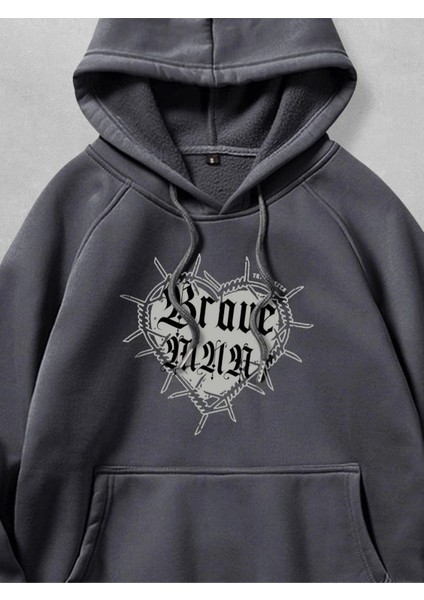 Unisex Antrasit Brave Baskılı 3 Iplik Oversize Kapüşonlu Sweatshirt fırsatları