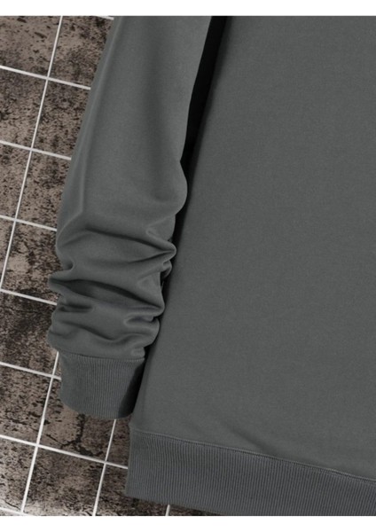 Unisex Antrasit Nasa Baskılı Bisiklet Yaka Sweatshirt indirimleri