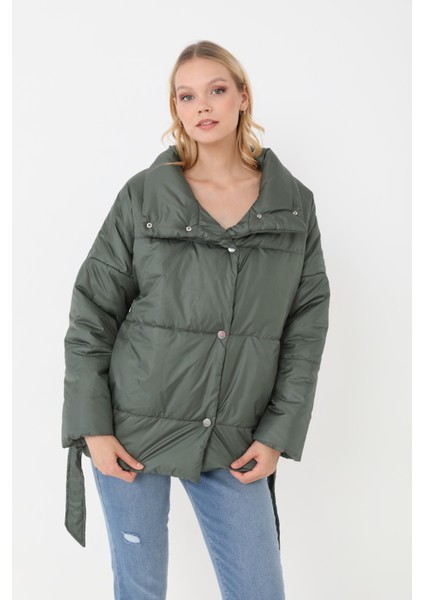 Kadın Haki Içi Dolgulu Astarlı Su Geçirmez Rüzgara Dayanıklı Oversize Bomber Mont modelleri