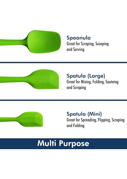 Silikon Spatula 3'lü Set U2013 Yüksek Isıya Dayanıklı | Esnek Kafa Tasarımlı Yapışmaz Kauçuk | Bulaşık Makinesinde Yıkanabilir | Ergonomik Sap - Pişirme, Fırınlama ve Karıştırma G (Yurt Dışından)
