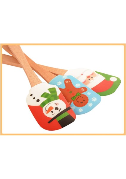 2 Adet Noel Silikon Spatula Ahşap Saplı Pişirme Spatula Karıştırma Hamur Kazıyıcı Pişirme Kek Noel Partisi Tatil (Noel Baba) (Yurt Dışından)