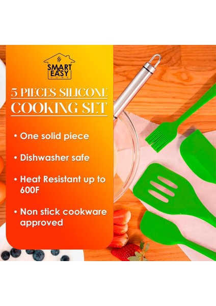 Yapışmaz Silikon Tencere Seti - 5 Parça Isıya Dayanıklı & Sağlıklı - Spatula ve Silikon Köpük Içerir (Yeşil) (Yurt Dışından)