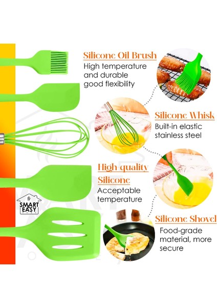 Yapışmaz Silikon Tencere Seti - 5 Parça Isıya Dayanıklı & Sağlıklı - Spatula ve Silikon Köpük Içerir (Yeşil) (Yurt Dışından)