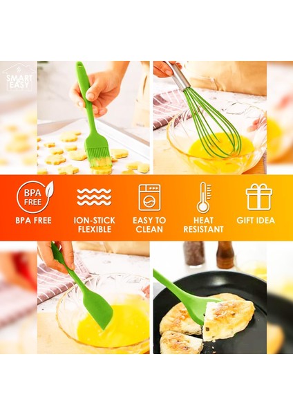 Yapışmaz Silikon Tencere Seti - 5 Parça Isıya Dayanıklı & Sağlıklı - Spatula ve Silikon Köpük Içerir (Yeşil) (Yurt Dışından)