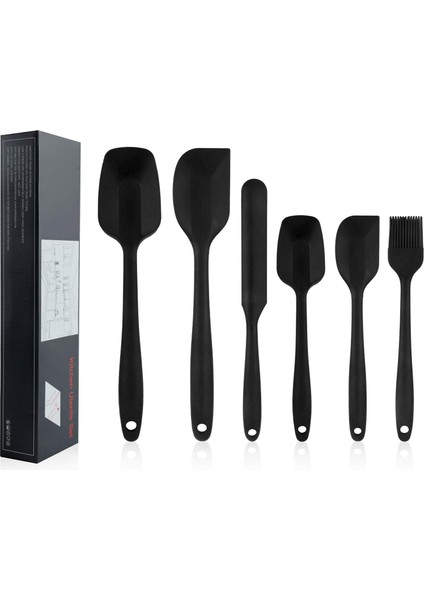Silikon Spatula, Pişirme, Pişirme ve Karıştırma Için 6 Parçalı Isıya Dayanıklı Kauçuk Spatula Seti Mutfak Gereçleri Paslanmaz Çelik Çekirdekli Dikişsiz Tek Parça Spatula (Siyah) (Yurt Dışından)