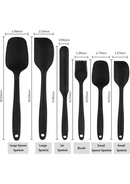 Silikon Spatula, Pişirme, Pişirme ve Karıştırma Için 6 Parçalı Isıya Dayanıklı Kauçuk Spatula Seti Mutfak Gereçleri Paslanmaz Çelik Çekirdekli Dikişsiz Tek Parça Spatula (Siyah) (Yurt Dışından)