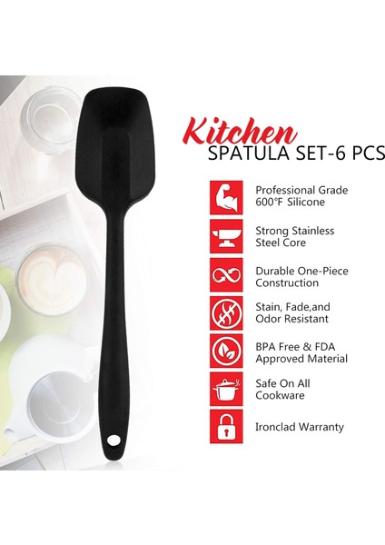 Silikon Spatula, Pişirme, Pişirme ve Karıştırma Için 6 Parçalı Isıya Dayanıklı Kauçuk Spatula Seti Mutfak Gereçleri Paslanmaz Çelik Çekirdekli Dikişsiz Tek Parça Spatula (Siyah) (Yurt Dışından)