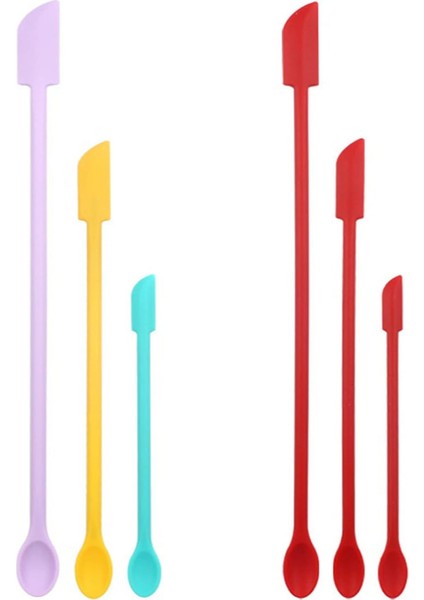 Mini Silikon Teleskopik Spatula ve Kepçe Kaşık, Mini Makyaj Spatula, Pişirme Için Isıya Dayanıklı Silikon Spatula Setleri, Kozmetik (Renkli+Kırmızı) (Yurt Dışından)
