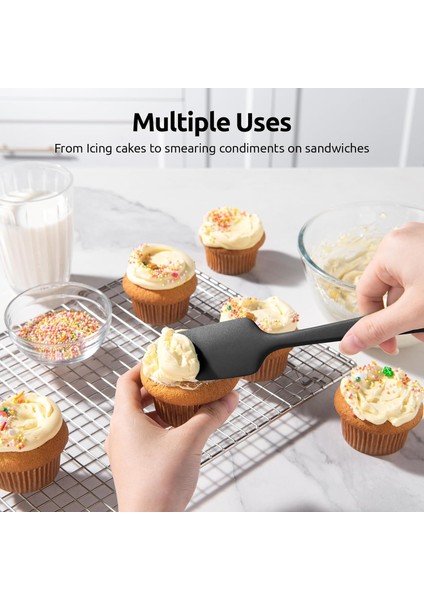 600 Derece Fahrenheit Isıya Dayanıklı Silikon Spatula Seti (Siyah) (Yurt Dışından)