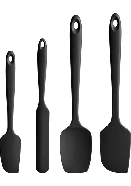 Silikon Spatula Seti, Bulaşık Makinesinde Yıkanabilir, Kusursuz Tasarım, Temizlemesi Kolay, Pişirme ve Pişirme Için Iyi Kauçuk Gereç, 4 Parça (Siyah) (Yurt Dışından)