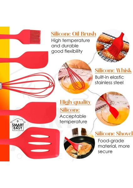 Yapışmaz Silikon Tencere Seti - 5 Parça Isıya Dayanıklı ve Sağlıklı - Spatula ve Silikon Köpük Içerir (Kırmızı) (Yurt Dışından)