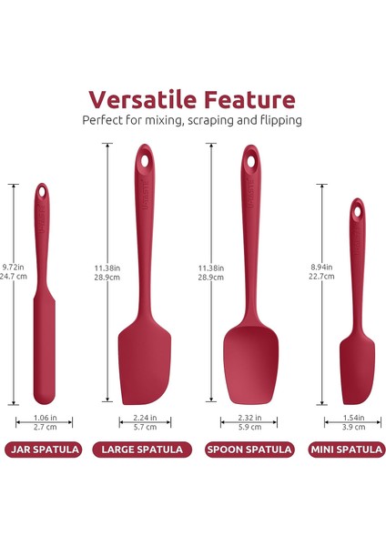 600 Derece Fahrenheit Isıya Dayanıklı Silikon Spatula Seti (Kırmızı) (Yurt Dışından)