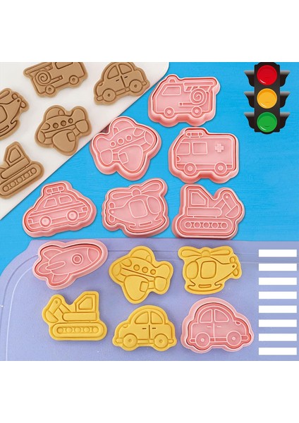 Piston Stamper ile Taşıma Aracı Çerez Kesiciler, Fondan Bisküvi Pasta Peynir Pişirme Için 8 Parça Taşıma Tema Kabartma Kesici (Yurt Dışından) fiyatları