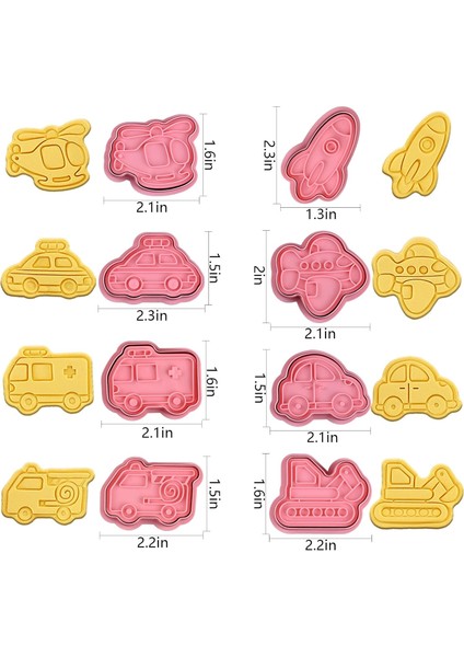 Piston Stamper ile Taşıma Aracı Çerez Kesiciler, Fondan Bisküvi Pasta Peynir Pişirme Için 8 Parça Taşıma Tema Kabartma Kesici (Yurt Dışından) modelleri