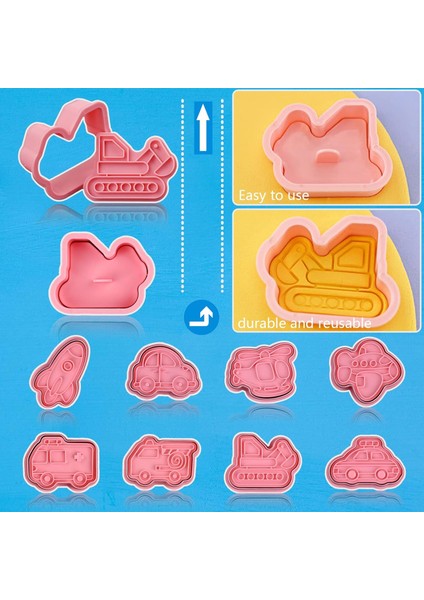 Piston Stamper ile Taşıma Aracı Çerez Kesiciler, Fondan Bisküvi Pasta Peynir Pişirme Için 8 Parça Taşıma Tema Kabartma Kesici (Yurt Dışından) fırsatları