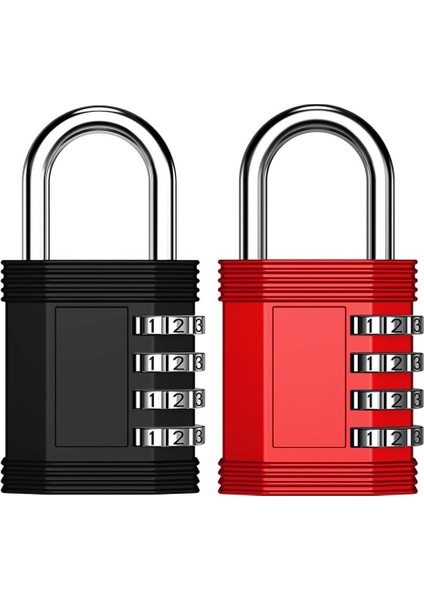 Soyunma Kilidi, Spor Salonu, Çalışan, Okul, Çit, Çile Dolabı Için 4 Haneli Kombinasyonlu Asma Kilit (2 Paket ，siyah ve Kırmızı) (Yurt Dışından)