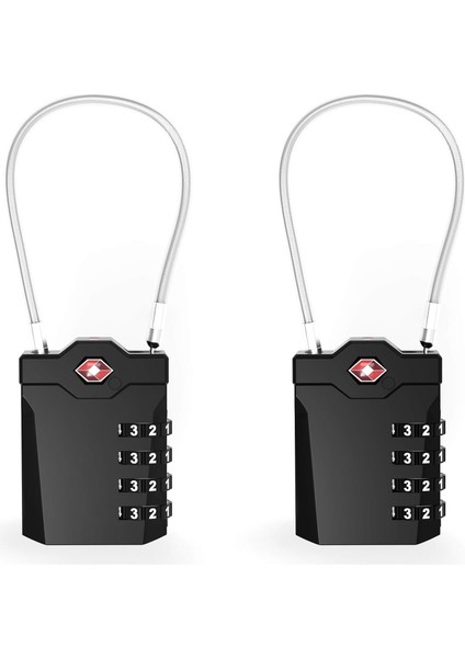 Tsa Onaylı Çelik Kablolu Bagaj Kilitleri Muayene Göstergeli 4 Haneli Şifreli Kilit Bavul Sırt Çantası Bagajı Için Anahtarsız Asma Kilit (2 Paket) (Yurt Dışından)