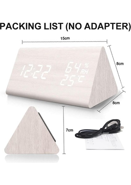 Elektronik LED Zaman Göstergeli Ahşap Dijital Çalar Saat, Yatak Odası Için Nem ve Sıcaklık Algılama, Başucu (Beyaz Üçgen) (Yurt Dışından) fiyatları