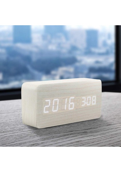 Ahşap Dijital Çalar Saat, Ahşap Moda Çok Fonksiyonlu LED Çalar Saat, USB Güç Kaynağı, Ses Kontrolü, Termometre - Beyaz (Yurt Dışından) fırsatları
