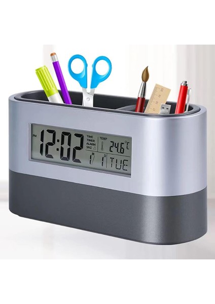 Kalem Tutucu, Yenilikçi Çalar Saatmasa Için Kalem Düzenleyici, LCD Elektronik Saat, Sürekli Takvimli Saat, Çok Fonksiyonlu Dijital Başucu Saati, Sıcaklık/saat/tarih Ekranı (Kalem T (Yurt Dışından)