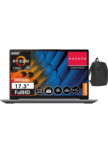 Ideapad 3 17ALC Amd Ryzen 7 5700U 20GB 256GB SSD 17,3" Dos IPS Fhd Dizüstü Bilgisayar 882KV00EYTX09+WEBLEGELSINÇANTA