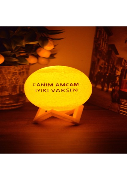 12cm Canım Amcam İyiki Varsın Kare Standlı Ay Küresi neon led lamba hediyelik eşya avize masa lambası gece lambası moon yılbaşı hediye