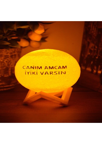 12cm Canım Amcam İyiki Varsın Kare Standlı Ay Küresi neon led lamba hediyelik eşya avize masa lambası gece lambası moon yılbaşı hediye