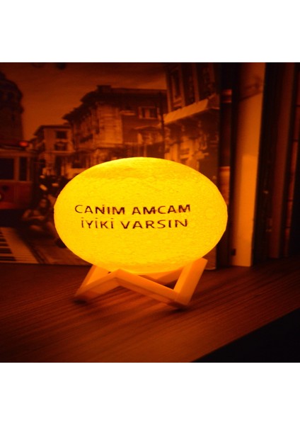12cm Canım Amcam İyiki Varsın Kare Standlı Ay Küresi neon led lamba hediyelik eşya avize masa lambası gece lambası moon yılbaşı hediye