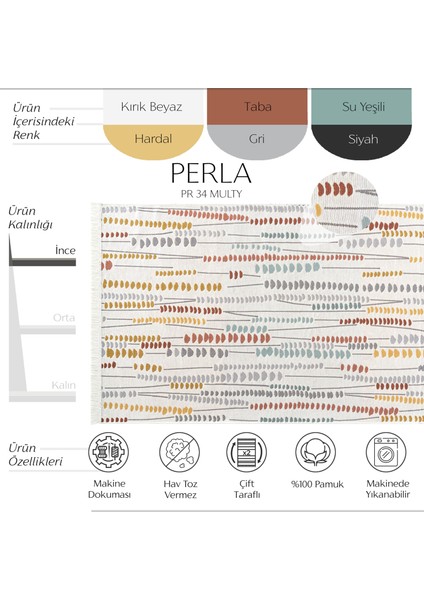 Perla Pr 34 Renkli Kilim Çift Taraflı Pamuklu Banyo Balkon Kilimi Makinede Yıkanabilir Mutfak Kilimi