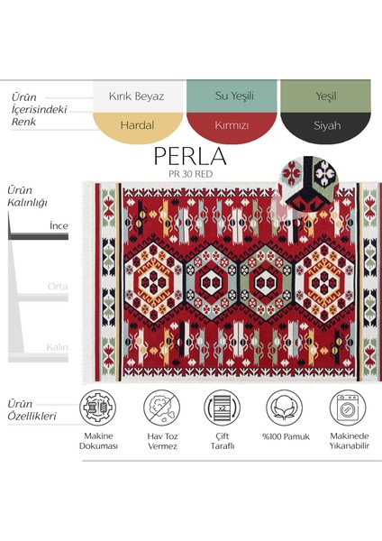 Perla Pr 30 Kırmızı Halı Çift Taraflı Pamuklu Banyo Balkon Kilimi Makinede Yıkanabilir Mutfak Kilimi