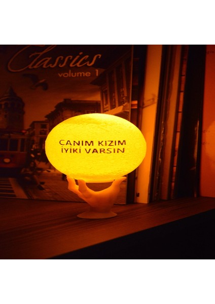 12cm Canım Kızım İyiki Varsın El Standlı Ay Küresi neon led lamba hediyelik eşya avize masa lambası gece lambası moon yılbaşı hediye