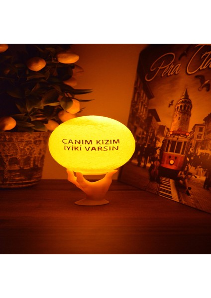 12cm Canım Kızım İyiki Varsın El Standlı Ay Küresi neon led lamba hediyelik eşya avize masa lambası gece lambası moon yılbaşı hediye