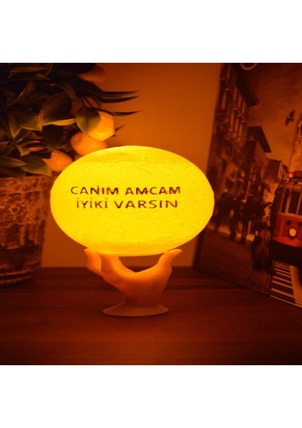 12cm Canım Amcam İyiki Varsın El Standlı Ay Küresi neon led lamba hediyelik eşya avize masa lambası gece lambası moon yılbaşı hediye