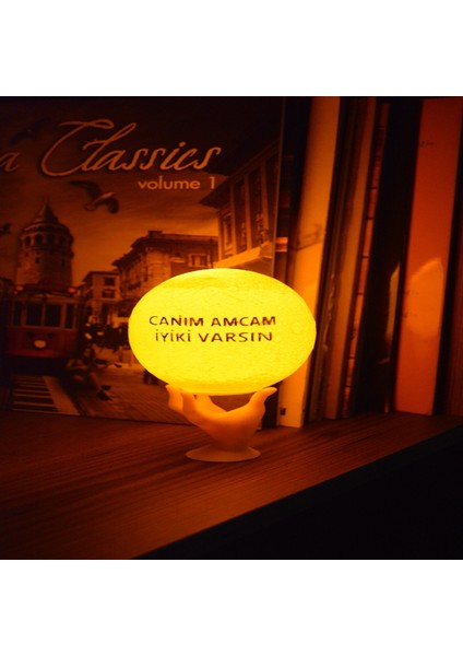 12cm Canım Amcam İyiki Varsın El Standlı Ay Küresi neon led lamba hediyelik eşya avize masa lambası gece lambası moon yılbaşı hediye modelleri