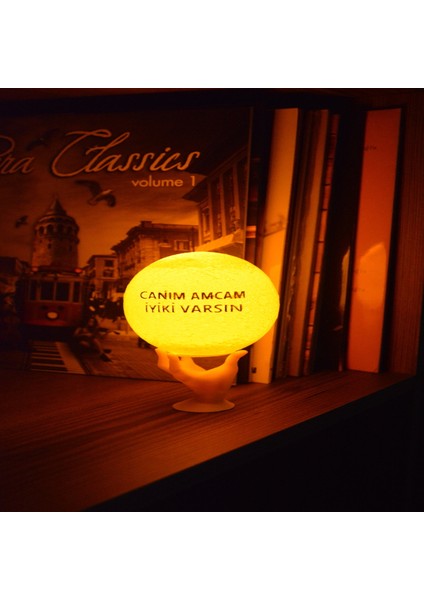12cm Canım Amcam İyiki Varsın El Standlı Ay Küresi neon led lamba hediyelik eşya avize masa lambası gece lambası moon yılbaşı hediye fırsatları