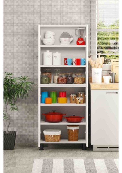 Yeni Vitrin %100 Mdf 6 Raflı 4 Kapaklı Beyaz Çok Amaçlı Banyo/kiler/mutfak Dolabı 60 cm En