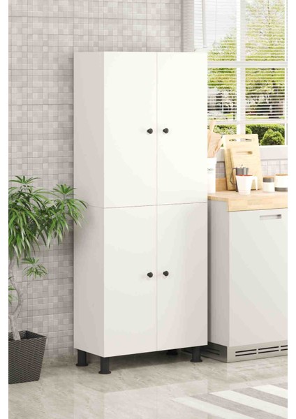 Yeni Vitrin %100 Mdf 6 Raflı 4 Kapaklı Beyaz Çok Amaçlı Banyo/kiler/mutfak Dolabı 60 cm En