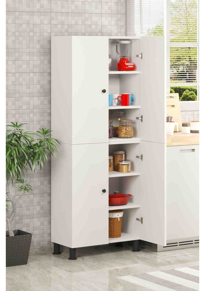 Yeni Vitrin %100 Mdf 6 Raflı 4 Kapaklı Beyaz Çok Amaçlı Banyo/kiler/mutfak Dolabı 60 cm En